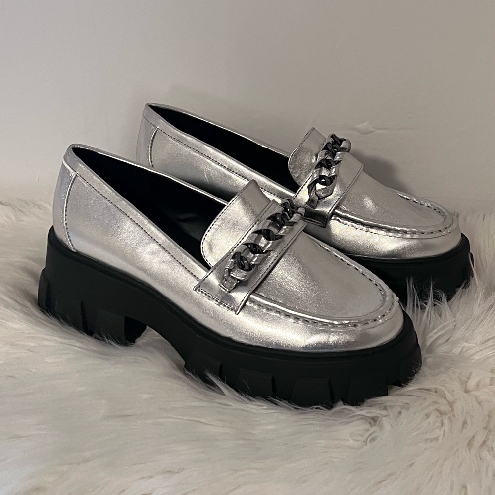 Fashion to figure metallic silver chunky loafers size 8